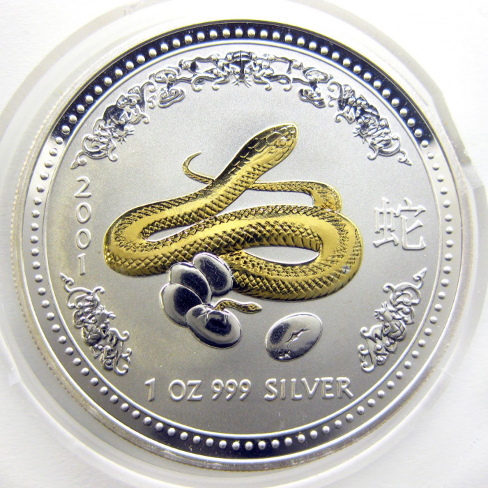 (2001) Монета Австралия 2001 год 1 доллар &quot;Восточный календарь. Год Змеи&quot;  Серебро Ag 999  UNC